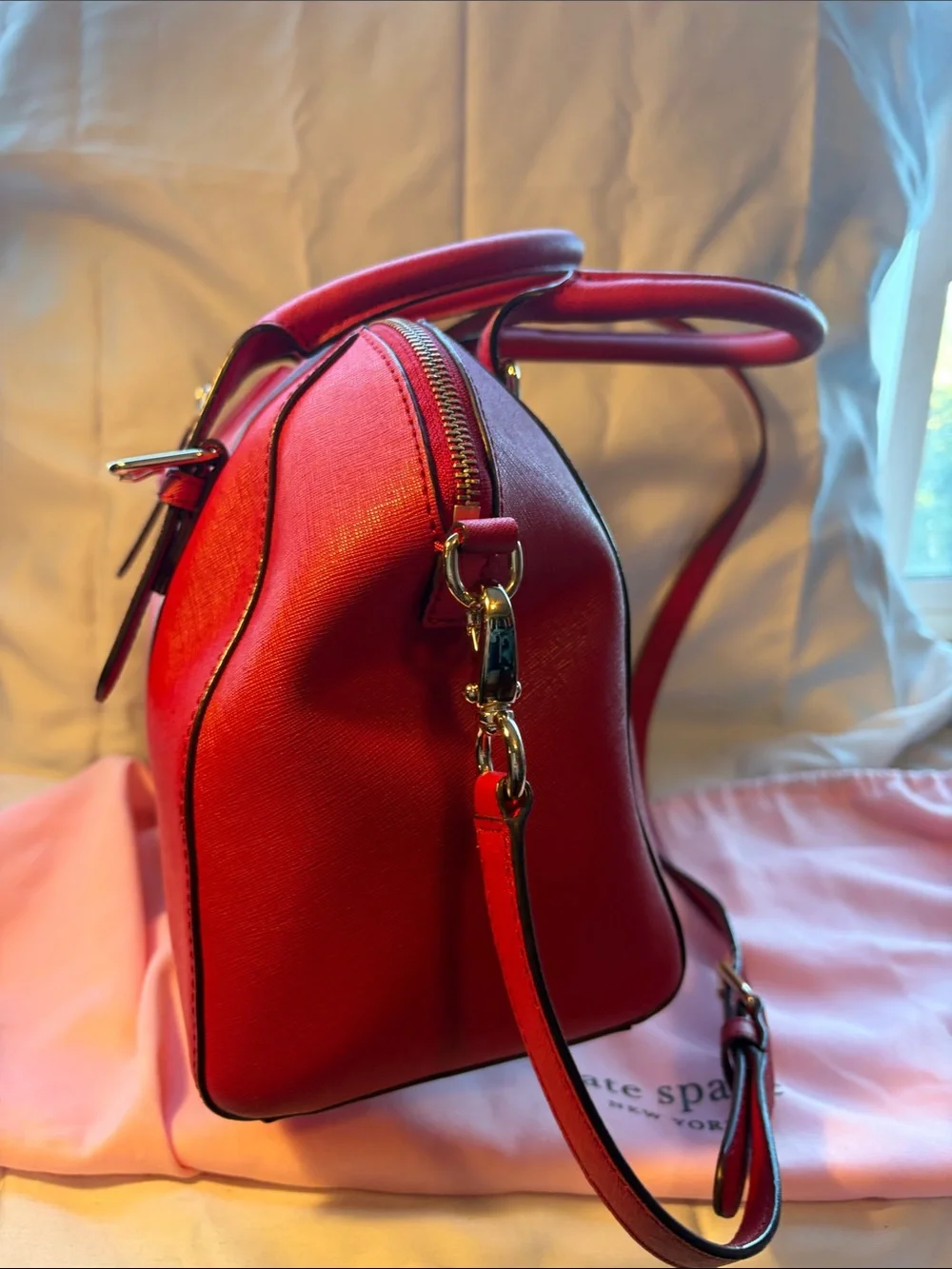 Kate Spade Red Saffiano Leather Satchel Crossbody Bag + Dust Bag